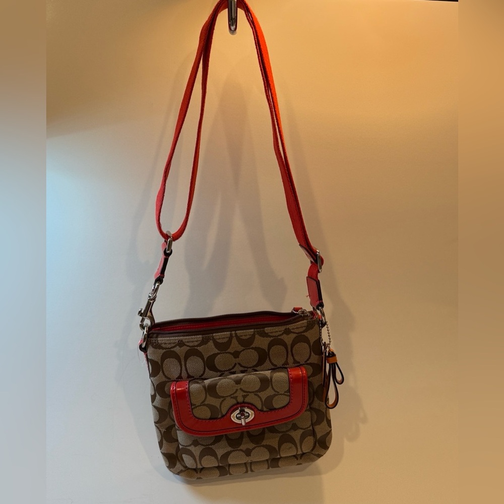 Coach Tan and Red Crossbody Bag